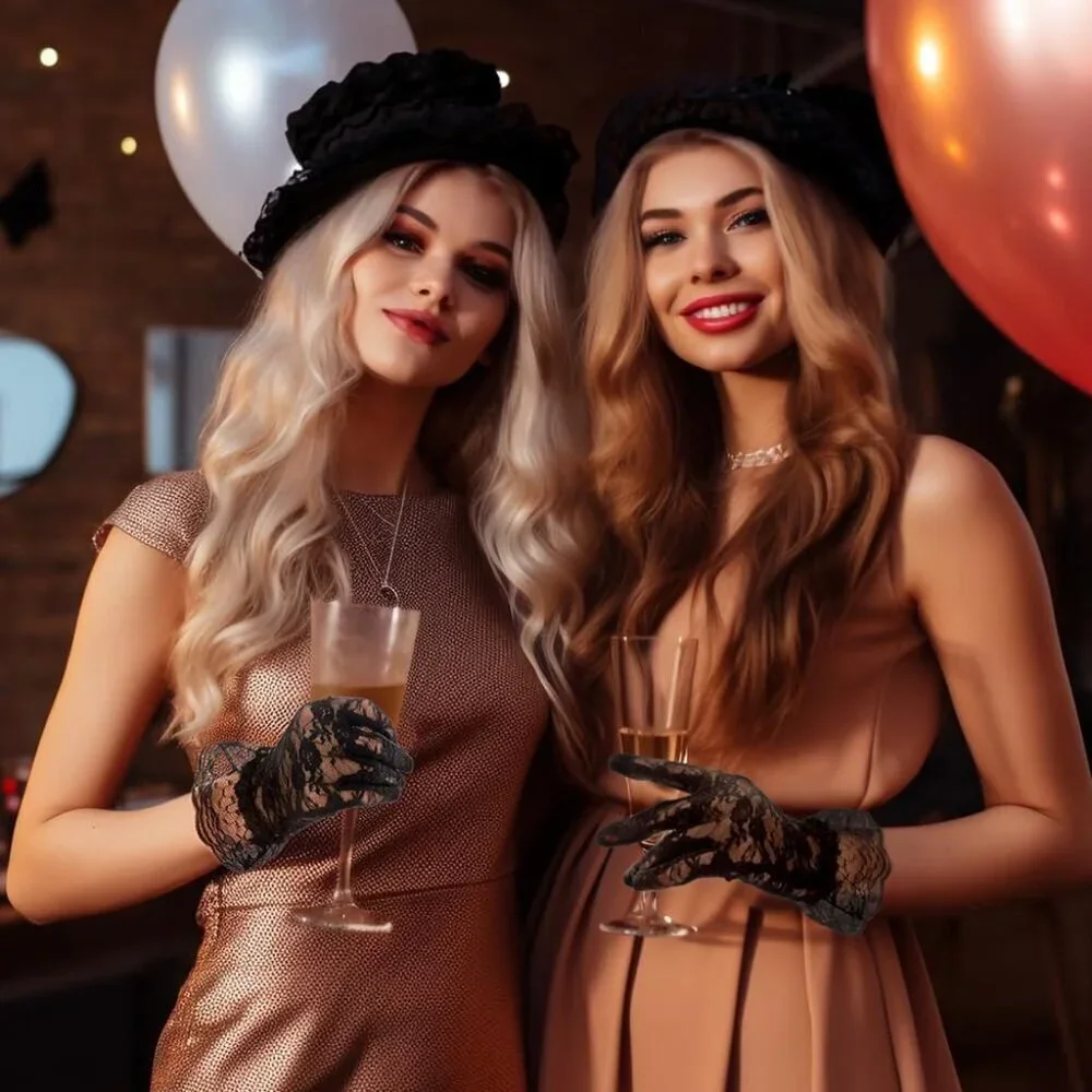 Women's Black Short Fashion Imported Lace Opera Halloween Cosplay Gloves
